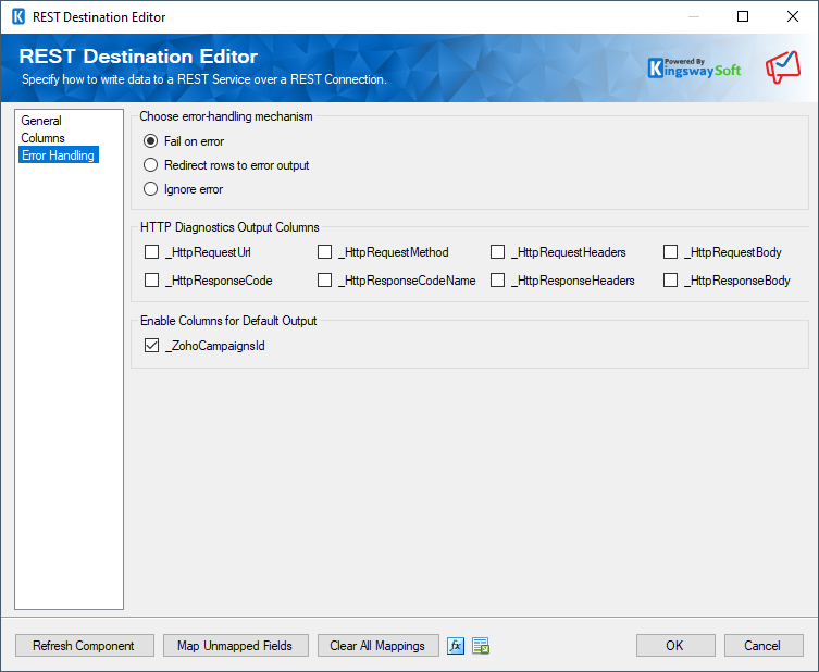 Zoho Campaigns Destination Component - Error Handling